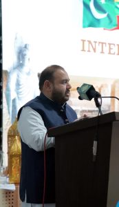 Federal Minister for National Heritage and Culture Aurangzeb Khan Khichi addressing the International Vesak Day 2026 at Taxila Museum.