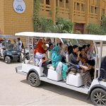A newly launched shuttle electric vehicle service facilitates students and teachers at Liaquat University of Medical & Health Sciences (LUMHS), Jamshoro
