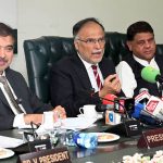 Federal Minister for Planning Development and Special initiatives Ahsan Iqbal is addressing to ceremony at the Chamber of Commerce