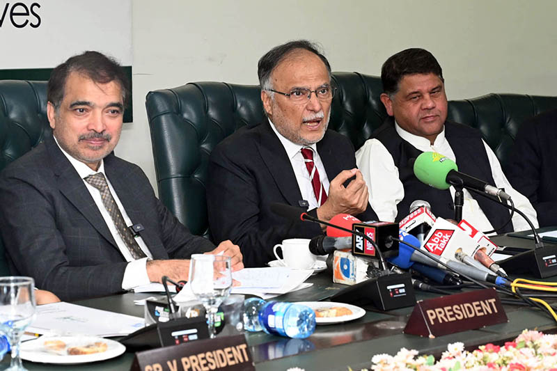 Federal Minister for Planning Development and Special initiatives Ahsan Iqbal is addressing to ceremony at the Chamber of Commerce