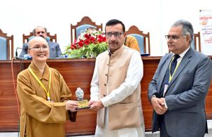 Venerable You Deng, Advisor Humanistic Buddhism Research Centre presenting souvenir to Managing Director Associated Press of Pakistan (APP) Muhammad Asim Khichi during the 3rd International Conference on the Buddhist Heritage of Pakistan.