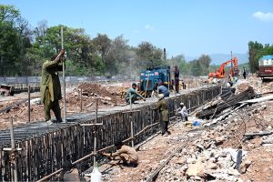 Workers on their routine development work at Park Road while World Workers Day is observing all over the world