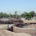 Labourers are busy constructing a new sewage disposal system at Sohni Dharti Chowk