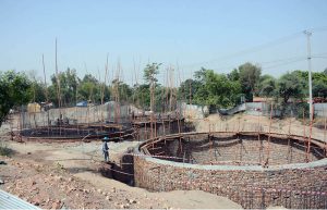 Labourers are busy constructing a new sewage disposal system at Sohni Dharti Chowk