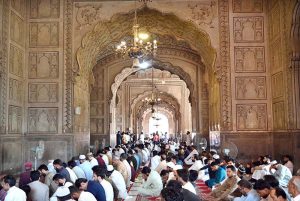 A large number of faithful are offering Eidul Azha prayers at Badshahi Masjid