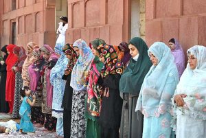 A large number of faithful are offering Eidul Azha prayers at Badshahi Masjid