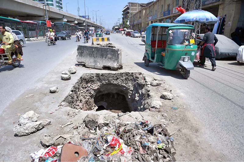 An open manhole on the main G.T. Road near Qila Bala Hisar poses a serious hazard and calls for immediate attention from the concerned authorities