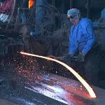 Labourers work at an iron factory in an industrial area as International Workers' Day is observed worldwide, commemorating the 1886 Chicago workers’ movement for labour rights. In Pakistan, May 1 was declared a public holiday following the country’s first labour policy introduced in 1972