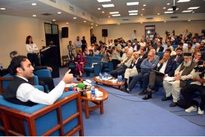 Minister of State, Chairman Pakistan Virtual Assets Regulatory Authority, Mr, Bilal Bin Saqib addressing the Leadership Summit on Block chain & Digital Assets at Sayeed Saigol Auditorium Academic Block LUMS.