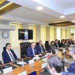 Federal Minister for Finance and Revenue Senator Muhammad Aurangzeb holding a meeting with the visiting IMF Mission led by Mission Chief Ms. Iva Petrova to discuss Pakistan's macroeconomic outlook, preparations for the upcoming federal budget and the Government's ongoing reform agenda aimed at strengthening economic stability and promoting sustainable growth. Governor State Bank of Pakistan Jameel Ahmad, Secretary Finance Division Imdad Ullah Bosal, Chairman FBR Rashid Mahmood Langrial and senior officials attended the meeting
