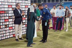 First Lady Bibi Aseefa Bhutto Zardari distributed medals to match officials at the closing ceremony of the final match and presented the Player of the Match award to captain Fatima Sana for her outstanding performance