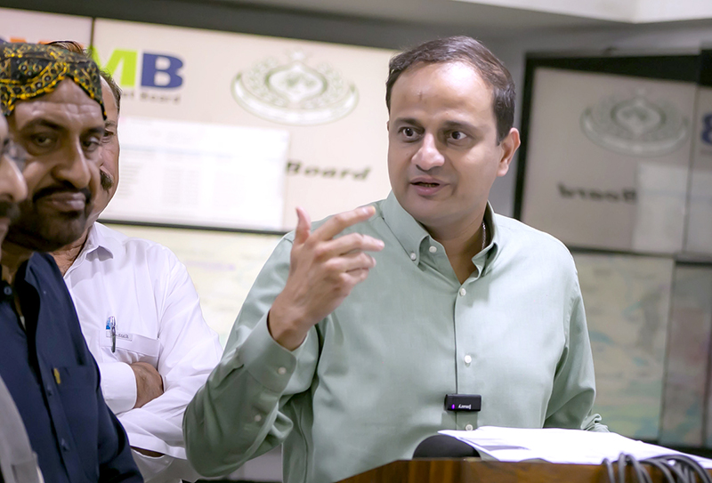Mayor of Karachi Barrister Murtaza Wahab addressing a press conference at the Sindh Solid Waste Management office, here on Sunday