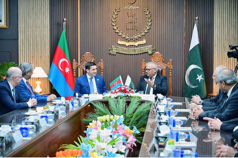 Chief Justice Federal Constitutional Court Pakistan Mr. Justice Amin-ud-Din Khan meeting with Azerbaijan's Minister of Justice Farid Ahmadov at the Federal Constitutional Court of Pakistan