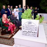 President Asif Ali Zardari offered Fateha and laid flowers on the grave of his father, Sardar Hakim Ali Zardari, at Baloo Ja Quba accompanied by his sister Fauzia Iqbal