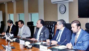Federal Minister for Finance and Revenue, Senator Muhammad Aurangzeb holding a meeting with a delegation of the Institute of Chartered Accountants of Pakistan (ICAP), led by President ICAP Samiullah Siddiqui at the Finance Division