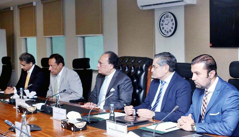 Federal Minister for Finance and Revenue, Senator Muhammad Aurangzeb holding a meeting with a delegation of the Institute of Chartered Accountants of Pakistan (ICAP), led by President ICAP Samiullah Siddiqui at the Finance Division