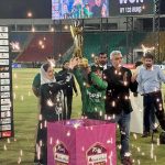 First Lady Bibi Aseefa Bhutto Zardari presented the trophy to the Pakistan Women's Cricket Team following their series victory over Zimbabwe Women, marking a historic whitewash