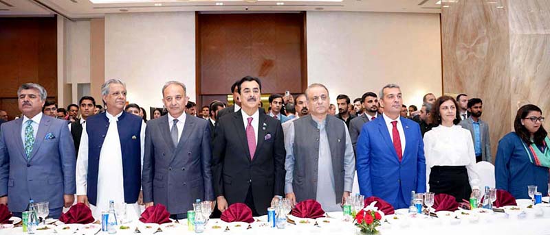 108th Independence Day celebration of Azerbaijan, Chairman Senate Syed Yousuf Raza Gillani, chief guest Federal Minister Abdul Aleem Khan along with Ambassador H.E. Khizar Farhadov attended & cut cake. Federal & Provincial Ministers and Political & Diplomatic dignitaries are present on the occasion