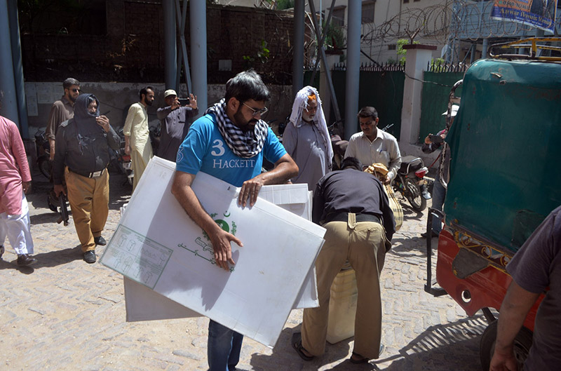 Election officials collecting polling material for By-poll of local government UC chairman & Consular’s election at AC city office