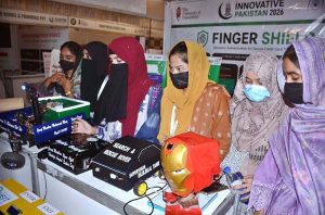Students showcase their innovative projects in technology ,development during the Innovative Pakistan Expo 2026 held at The University of Faisalabad .