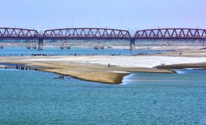 The dry bed of the Indus River at Hussainabad reflects the worsening water shortage affecting agriculture and daily life in nearby communities.