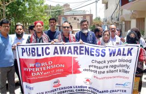 Doctors participate in awareness walk during world Hypertension day organized by cardiology department at Bhitai hospital