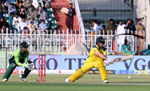 Josh Inglis of Australia national cricket team plays a shot during the first One Day International (ODI) between the Pakistan national cricket team and the Australia national cricket team at the Rawalpindi Cricket Stadium