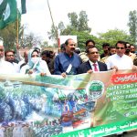 Commissioner Sargodha Hafiz Shoukat Ali leads a rally marking the completion of one year of the victory of Marka-e-Haq Bunyan-ul-Marsoos at Arts Council