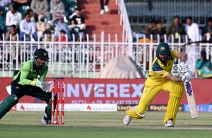 Josh Inglis of Australia national cricket team plays a shot during the first One Day International (ODI) between the Pakistan national cricket team and the Australia national cricket team at the Rawalpindi Cricket Stadium