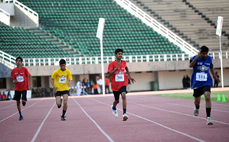 Athletes take part in a racing competition during the National Games 2026, organized under the banner of Special Olympics Pakistan (SOP) to highlight talent, courage, and inclusion for persons with intellectual disabilities