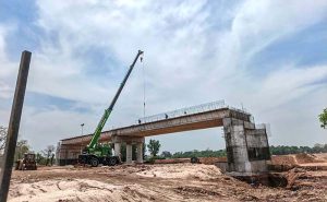 Construction work underway on the Park Road flyover, as heavy machinery and workers assemble the structure at the site in the Federal Capital.