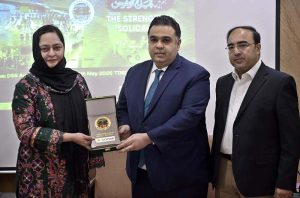 Fahd Haroon, Minister of State/Special Assistant to the Prime Minister on Digital Media addressing at Dialogue with Youth “Spirits Aligned: Celebrating valor and the vitality of youth” on completion of one year of Marka-e-Haq ‘Bunyan-um-Marsoos’ at Quaid-e-Azam University.