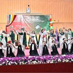 Students GCWUF presenting a tableau during commemorating 75 years of Pakistan-China Diplomatic Relations organize by Government College Women University Faisalabad (GCWUF) at Jinnah Auditorium