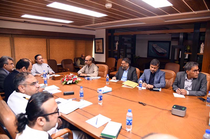 Federal Minister for Maritime Affairs Muhammad Junaid Anwar Chaudhry chairing a meeting to review progress on establishing Maritime Educational Endowment Fund