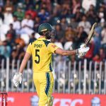 Australia’s Matt Short celebrates his half century score during the first One Day International (ODI) between Pakistan national cricket team and Australia national cricket team at the Rawalpindi Cricket Stadium