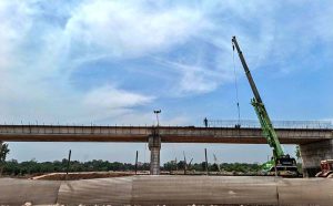 Construction work underway on the Park Road flyover, as heavy machinery and workers assemble the structure at the site in the Federal Capital.