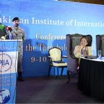 Sindh Governor Syed Nihal Hashmi addresses the conference on “Living Threshold of Global Crises,” organized by the Pakistan Institute of International Affairs