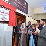 First Lady Bibi Aseefa Bhutto Zardari offering dua after inaugurate the newly named Begum Nusrat Bhutto Library during her visit to the Pakistan Red Crescent Society Headquarters