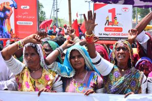 Brick Kiln workers participate in rally to mark International Labour Day at Radio Pakistan Road