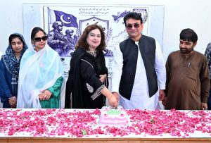 Principal BNB GGDC Prof. Madam Samina Naz Abro addressing during celebrating 1st anniversary of Marka-e-Haq (Battle of Truth) at Begum Nusrat Bhutto Government Girls Degree College