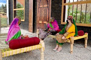 Females dressed in traditional Pakhtun attire present cultural performances of rich heritage of Pashtun culture during the Hunar Mela organized by KP Culture & Tourism Authority at Nishtar Hall