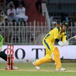 Australia’s Matthew Kuhnemann plays a shot during the first One Day International cricket match between Pakistan and Australia at the Rawalpindi Cricket Stadium