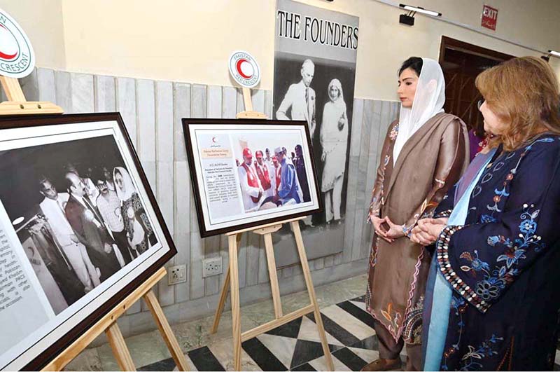 First Lady Bibi Aseefa Bhutto Zardari visiting the exhibition titled "Humanitarian Journey of PRCS" during her visit to the Pakistan Red Crescent Society Headquarters