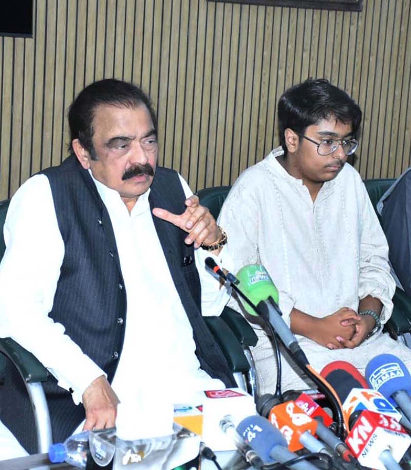 Adviser to Prime Minister on Political and Public Affairs Senator Rana Sanaullah Khan talking to media persons after Eidul Azha prayer at his public secretariat