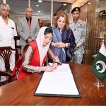 First Lady Bibi Aseefa Bhutto Zardari recording her remarks in the visitor’s book during her visit to the Pakistan Red Crescent Society Headquarters