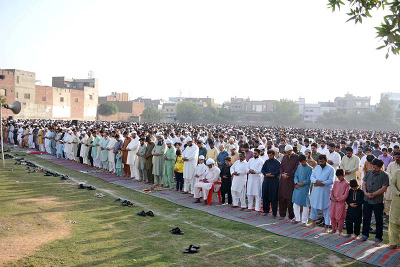 A large number of faithful offering Eidul Azha prayer at Haji Abad Ground