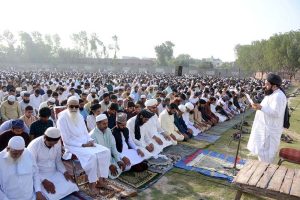 A large number of faithful offering Eidul Azha prayer at Haji Abad Ground