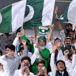 A large number of spectators enjoy the first One Day International cricket match between Pakistan and Australia at the Rawalpindi Cricket Stadium