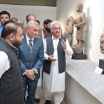 Federal Minister for National Heritage and Culture Division, Aurangzeb Khan Khichi and U.S. Assistant Secretary for South and Central Asian Affairs S. Paul Kapur are being briefed during their visit of a special exhibition titled “Legacy Returns Home” at the Islamabad Museum, showcasing selected cultural heritage artifacts repatriated to Pakistan from the United States of America