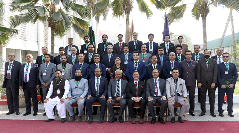 A Group photo Chief Guest Governor Sindh Syed Muhammad Nehal Hashmi , Director General, NIPA Dr. Syed Saif ur Rehman with participants after Graduation ceremony of 39th Senior Management Course (SMC ) at National Institute of Public Administration, (NIPA)